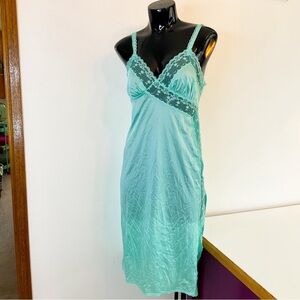 Vintage Slip Dress Tiffany Blue Lace Trim 90s Small